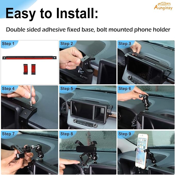 Aunginsy Dashboard Phone Holder Compatible with Ford Maverick 2022-2024, 8-inch Navigation Screen Upper Panel Fixed Clip 360° Rotation Mobile Phone Bracket for Most Cell Smartphone Mount Accessories