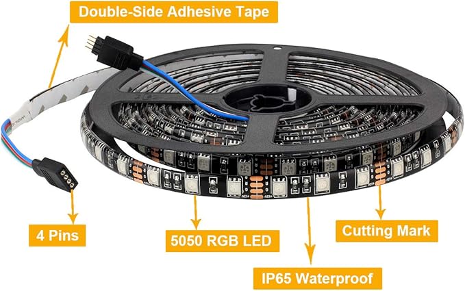 SUPERNIGHT LED Strip Lights, 16.4FT 5M SMD 5050 Waterproof 300LEDs RGB Color Changing Flexible LED Light Strip for Bedroom, TV Back Lighting, Christmas, Valentine's Day (Black PCB)