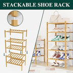 Smiry Shoe Rack, 6 Tier Small Bamboo Shoe Organizer, Stackable Free Standing Wooden Shoe Storage Shelf for Closet, Entryway, 