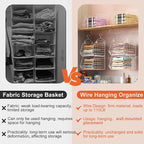 X-cosrack 6 Tier Closet Hanging Organizer, Clothes Hanging Shelves with 4 Hanging Hooks 5 S Hooks, Wire Storage Basket Bins, 
