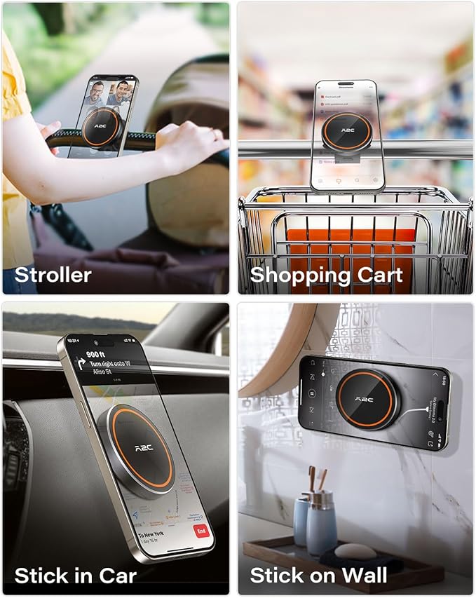 A2C Gym Fitness Phone Mount for MagSafe - 17 N54 Strong Magnets Stable and Secure Phone Mount with Adjustable Strap, 3-in-1 Mount for Gym Equipment, Stroller, Treadmill, Peloton Exercise Bikes