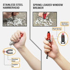 4-in-1 Car Emergency Escape Tool, Spring-Loaded Window Breaker & Seatbelt Cutter with Tungsten Steel Hammerhead, Anti-Slip Lu