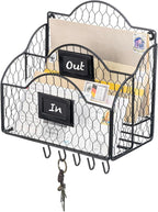 MyGift 2 Compartment Mail Inbox/Outbox Sorter, Wall Mounted Modern Black Metal Wire Entryway Organizer Basket for Mails, Bill