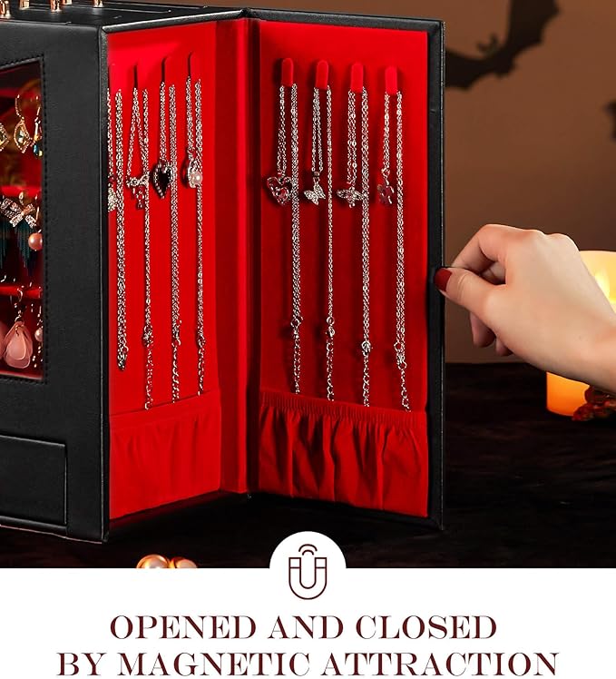 Homde Jewelry Organizer with Transparent Window Necklace Hooks Gift for Women Jewelry Box Display Case for Necklaces Rings Ea