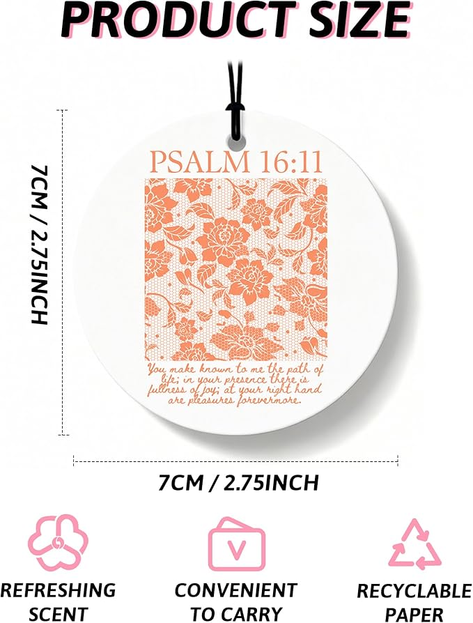 Orange Christian Round Car Air Freshener 4 Pcs, Girly Orange Bow Floral Religious Hanging Air Freshener for Cars Closet Drawe