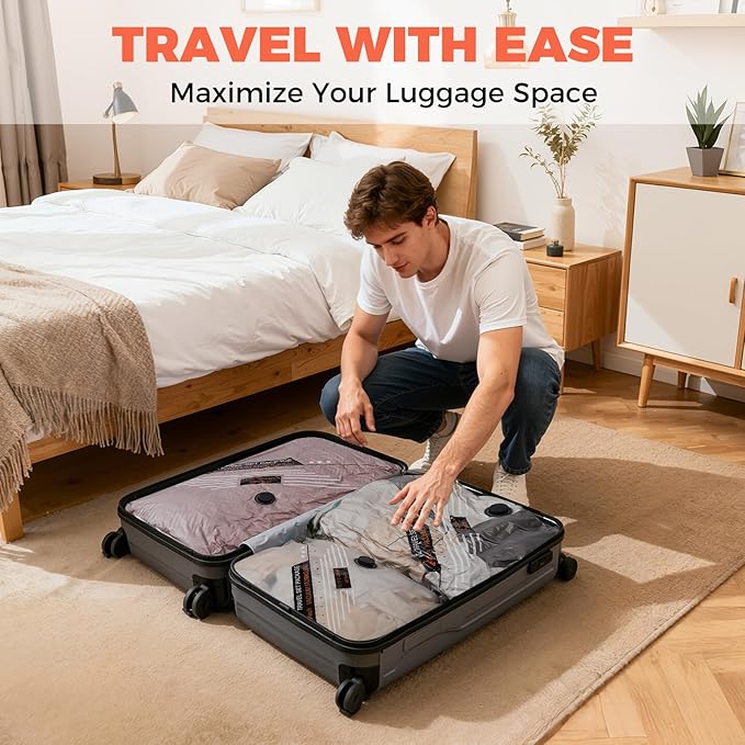 Travel Vacuum Storage Bags with Rechargeable Cordless Pump, Portable Compression Packing Seal Bags, Space Saver Packing Bag f