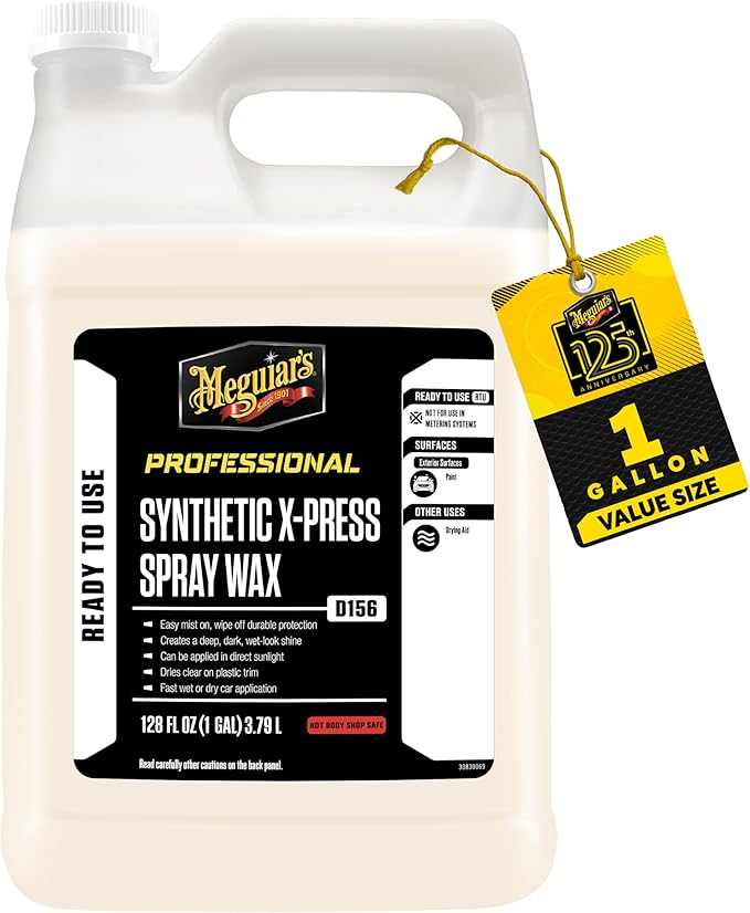 Meguiar's D15601 Synthetic X-Press Spray Wax for Car Detailing, Creates a Deep Shiny Look, Can Be Applied to Wet or Dried Paint and In Direct Sunlight, Moisture Rolls Off Waxed Paint, 1 Gallon