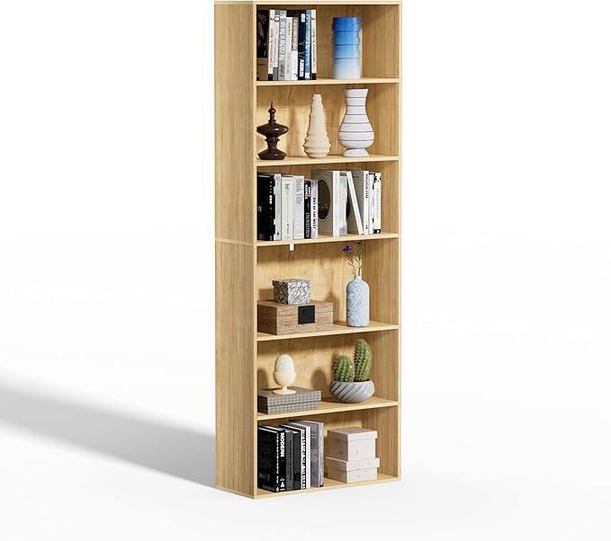6 Tier Book Shelf，Wooden 6 Cube Storage Organizer,6 Tier Low Bookcase Storage Display Organizer, 64 Inch Versatile Cubes Shel