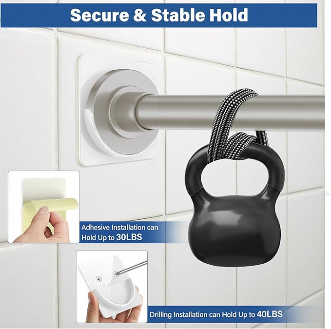 White Metal Shower Rod Holders (2 Pack), Heavy Duty Adhesive & Screw Mount Shower Curtain Rod Brackets, No Drilling