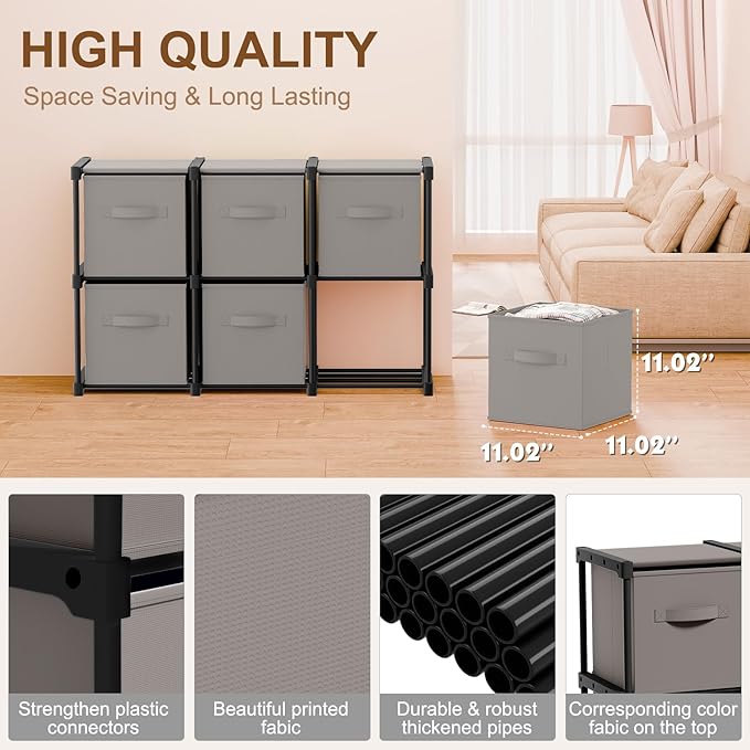 6 Cube Storage Organizer with Shelf Back to School Boxes 11 Inch Toy Storage Bins Closet Organizers Drawers Fabric Dresser fo