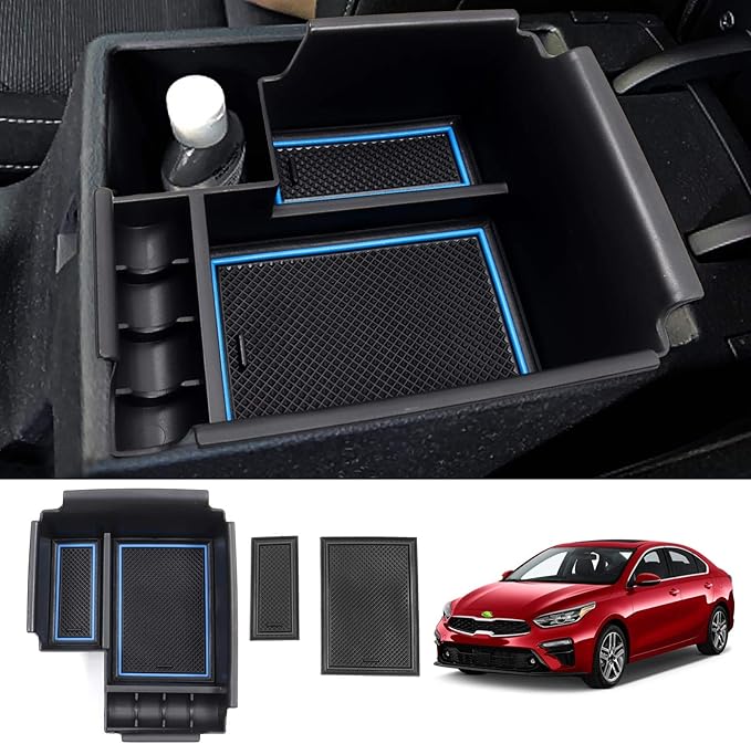 Autorder Center Console Organizer for 2019-2024 Kia Forte Accessories Armrest Storage Box Secondary Insert Tray with 2 Color Mats