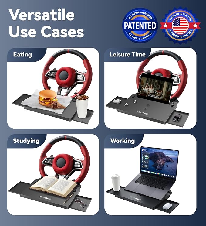 Universal Adjustable Car Steering Wheel Tray, Portable Desk for Eating, Working, Gaming, Scratch-Resistant Lightweight Design