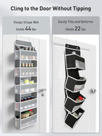 Yecaye 1 Pc Over the Door Organizer with 5 Bins 10 Side Pockets, 44lbs Load Hanging Bathroom and Bedroom Organizer, behind th