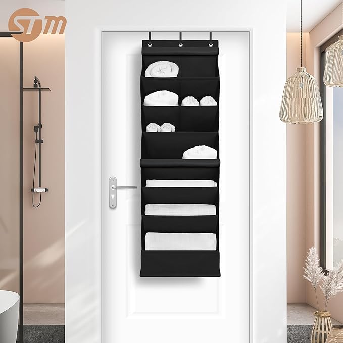 STORAGE MANIAC Over the Door Shoe Organizer with Curtain Dustproof Heavy-Duty Large Deep Pocket Hanging Shoe Organizer for Cl