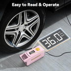 150 PSI Tire Inflator Portable Air Compressor, 12V DC Auto Shutoff Air Pump with Digital Pressure Gauge and Emergency LED Light for Car Tires, Bicycle & Balloons, Pink