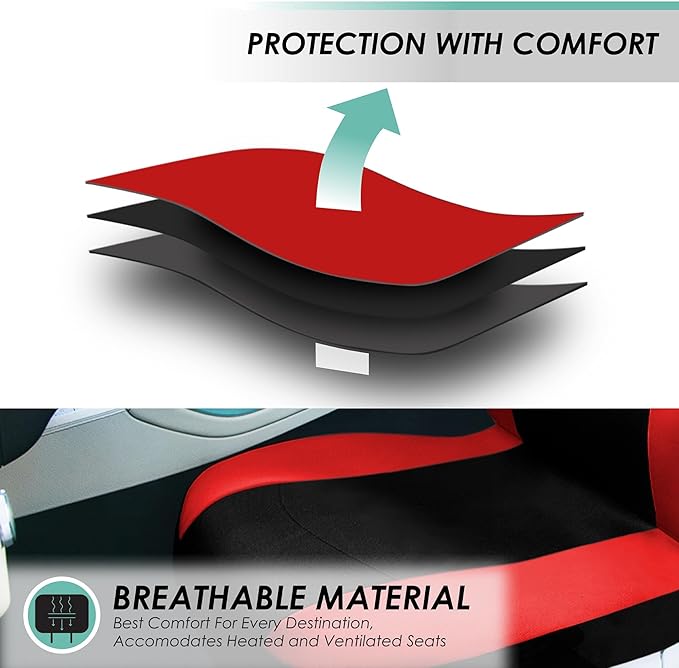 FH Group Car Seat Covers Full Set Cloth - Universal Fit, Automotive, Low Back Front, Airbag Compatible, Split Bench Rear Wash