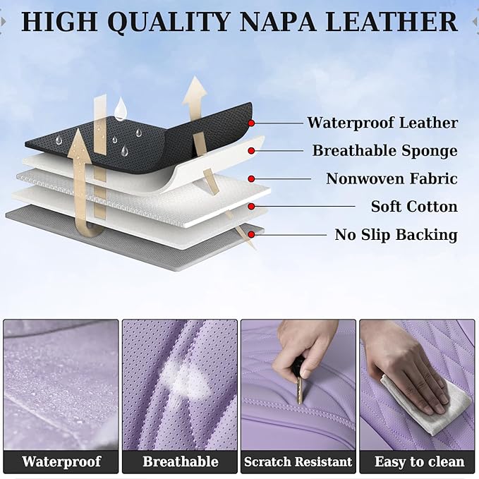 Coverado Car Seat Covers Full Set, 5 Seats Front Seat Cover and Back Seat Covers for Cars, Automotive Seat Covers Leather Wat