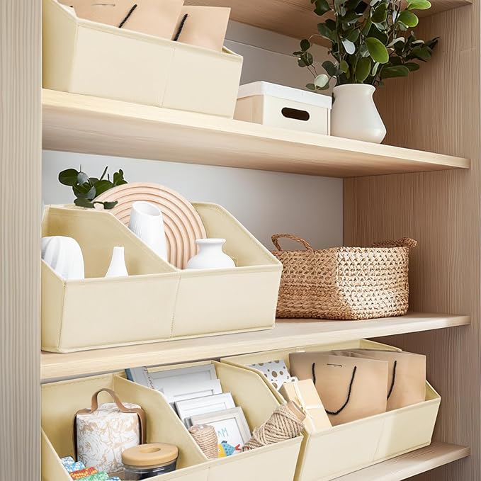 Homsorout Closet Organizers and Storage Bins - 4 Pack Collapsible Divided Trapezoidal Cube Storage Bins Baskets with Orange H