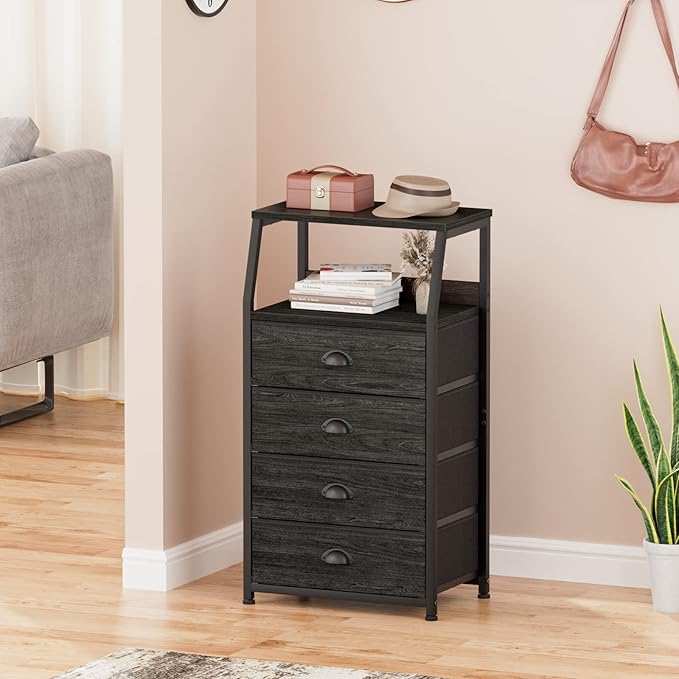 Furnulem Tall 4 Drawers Dresser, Vertical Storage Tower Black Dresser for Bedroom, Hallway, Entryway, Nursery, Closet Organiz