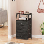Furnulem Tall 4 Drawers Dresser, Vertical Storage Tower Black Dresser for Bedroom, Hallway, Entryway, Nursery, Closet Organiz