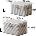 Foldable Storage Containers, Beige Striped Fabric Boxes with Lids, Stackable Closet Organizer Bins for Bedroom, Clothing Stor