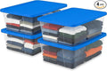 HOMZ 4-Pack Snaplock, Small Clear Plastic Storage Organizer Bins w/Lids, 12 Quart, Blue - Stackable Container Boxes for Bedro