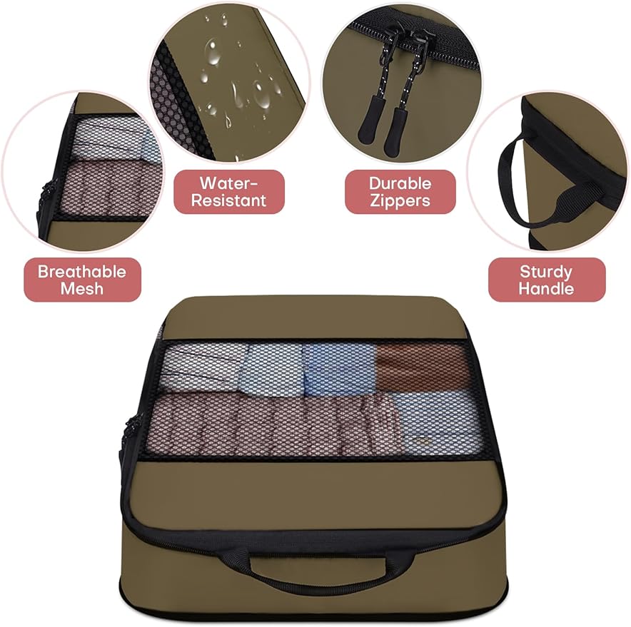 SDGFUI 6 PCS Set Compression Packing Cubes for Travel, Lightweight Packing Organizer Bags Travel Essentials for Carry On, Sui