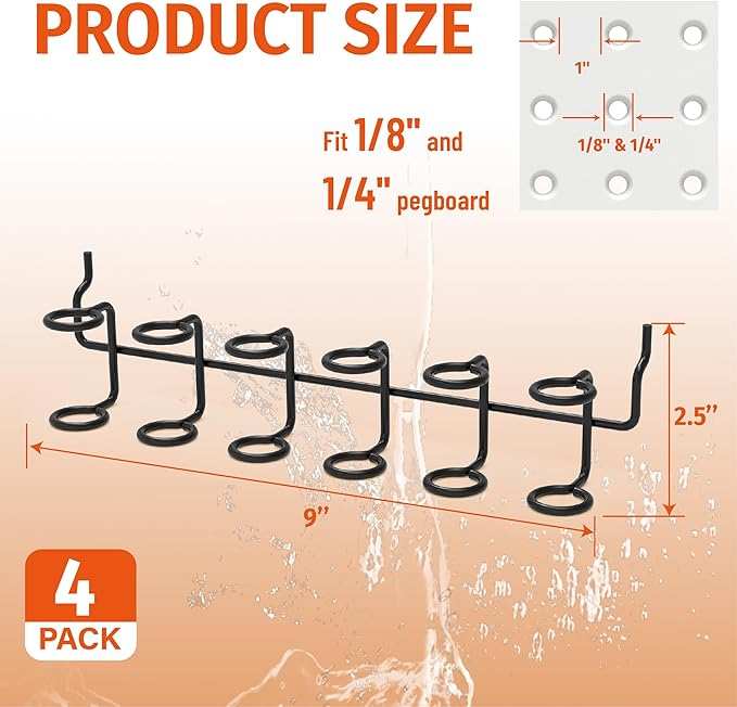 HUHOLE 4-Pack Pegboard Screwdriver Holder – Black Heavy Duty Steel Peg Board Screwdriver Organizer Rack–Multi-Ring Pegboard T