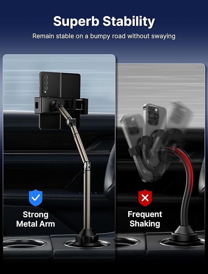 JSAUX Cup Holder Universal Mount for Foldable Phone, Car Truck Cradle Compatible With iPad Mini, Samsung Galaxy Z Fold 6/5/4,