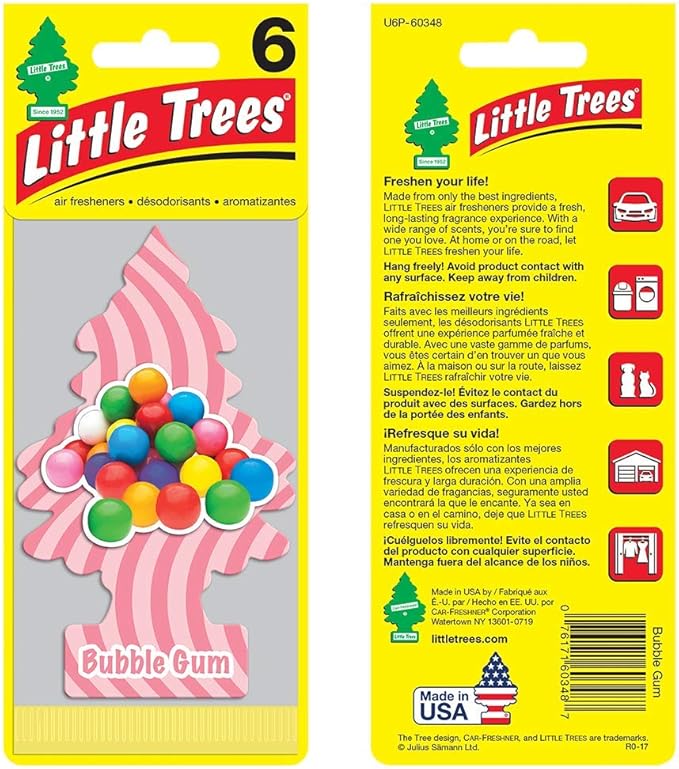 Little Trees Cardboard Hanging Car, Home & Office Air Freshener, Bubble Gum (Pack of 12)