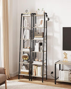 Hzuaneri Ladder Shelf, Bookshelf Bookcase, Freestanding Corner Storage Shelve with 2 Hooks for Home Office, Living Room, Kitc