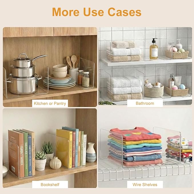SortNStore Shelf Dividers for Closet Organization: 6" Tall x 10" Deep, Deeper Adhesive Separators Features Acrylic Material a
