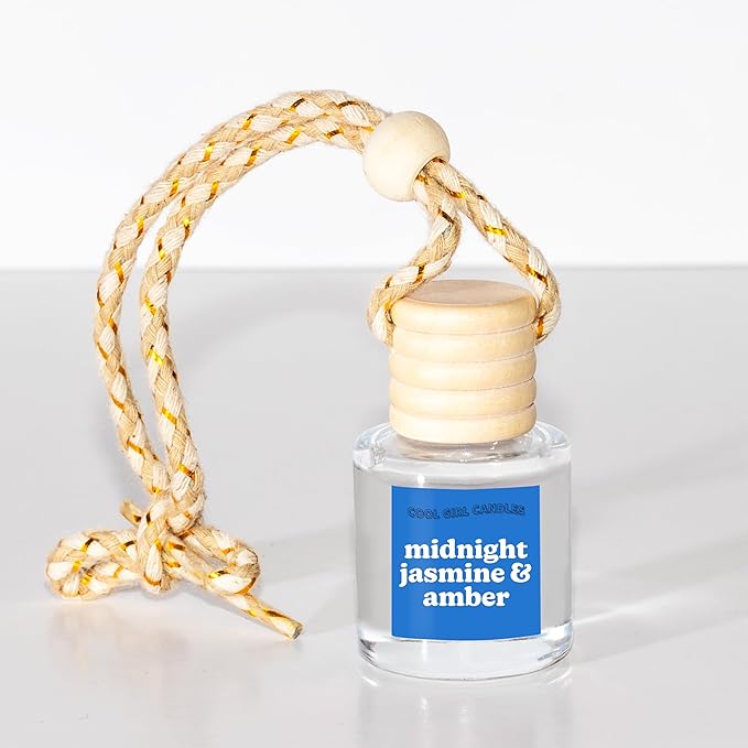 COOLGIRLCANDLES Midnight Jasmine & Amber Car Hanging Fragrance Oil Air Freshener for Essential Oils, Long Lasting Car Diffuse