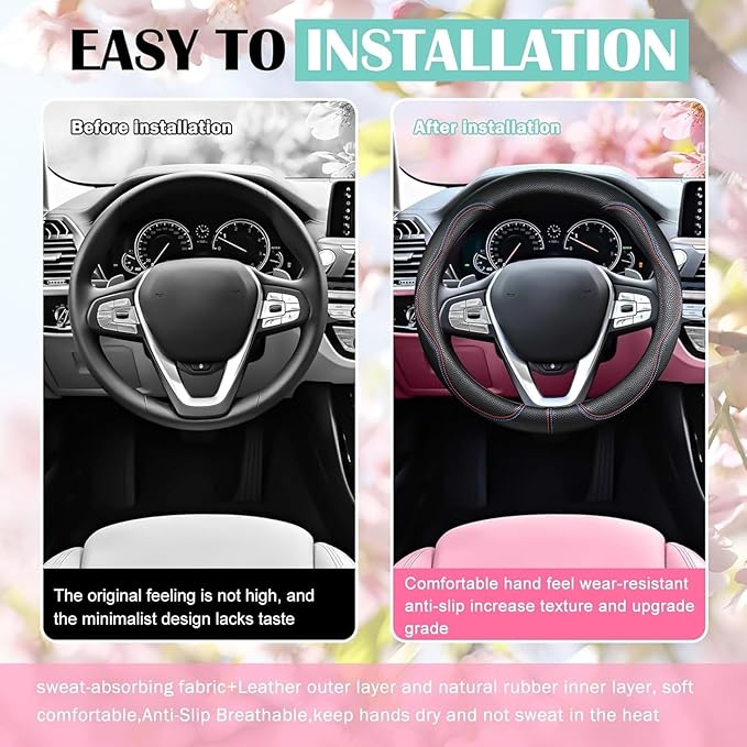 SuperKaKa Car Steering Wheel Cover 2025, Universal Auto PU Cute Breathable Slip-Proof Comfort Imitation Leather Protector Car