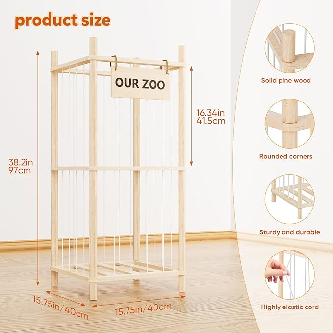 Dayacoco Stuffed Animal Storage, 2 Layer Wood Stuffed Animal Organizer Zoo, Toy Stuffy Storage Bin with Elastic Band and Net 