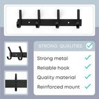 Matte Black Coat Rack Wall Mount – 12 Inch Stainless Steel Hook Rail with 4 Double Coat Hooks – Wall Mounted Entryway Organiz