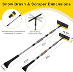 53" Extendable Retractable Snow Brush & Ice Scraper for Car SUV Truck - 360° Pivoting Brush Head with Comfort Foam Grip, Windshield Cleaner Tool