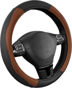 Road Comforts Leather Steering Wheel Cover with Decorative Trim and Piping, Anti-Slip Breathable Design, Fits 14.5–15 Inch Ro