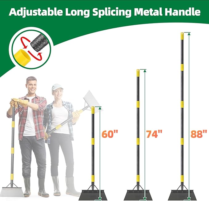Floor Scraper Long Handle - Ice Removal Tool, Multifunctional Garden Cleaning Flat Shovel, 74" Weed Scraper Heavy Duty Sharp Blade for Lawn Edging,Sidewalk Weeding,Driveway Steps Snow Shovel