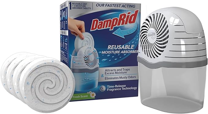 DampRid Reusable Moisture Absorber with 4 Drop-In Tablets, Fresh Scent, 15.8 oz., Attract and Trap Excess Moisture &