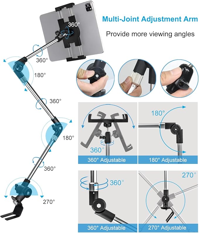 woleyi Car/Truck Seat Rail Tablet Mount, 35" Heavy Duty Car Floor Bolt Tablet Holder, Vehicle Front Seats Stand for iPad Pro Air Mini, iPhone, Galaxy Tabs, Z Fold, More 4-13" Cell Phones and Tablets
