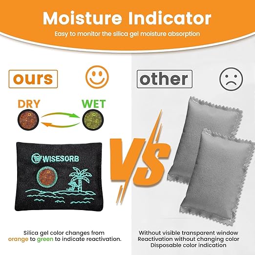 100g x 2pcs Reusable Desiccant Packs for Storage, Color Indicating Silica Gel Packets Moisture Absorbers with Visible Window,