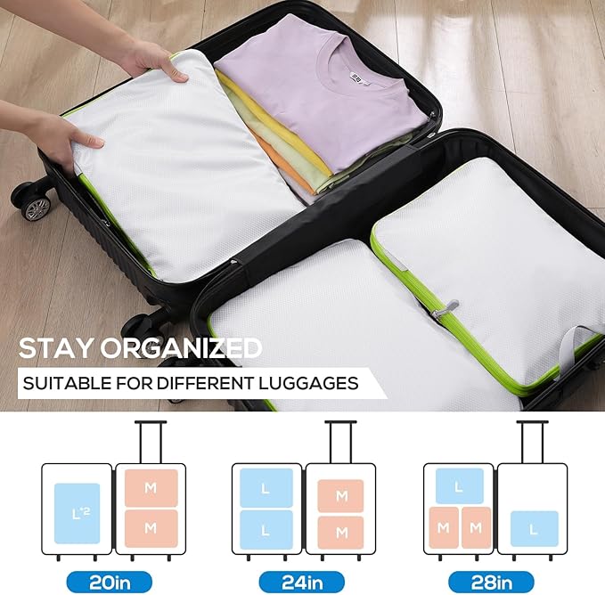 Compression Packing Cubes, 6 Set Packing Cubes for Travel Compression, Lightweight Compressible Package Organizer for Carry O