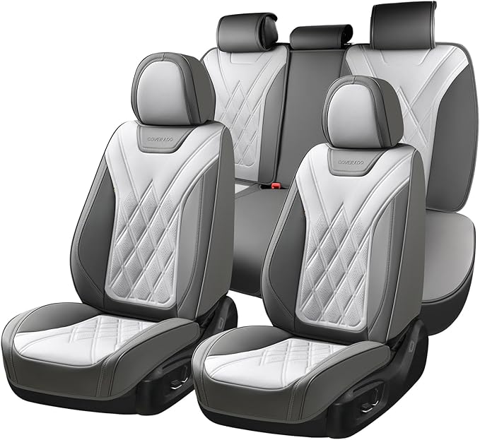 Coverado Car Seat Covers Full Set, Seat Covers for Cars, Front Seat Covers and Back Seat Cover Waterproof Leather Automotive 