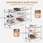 STORAGE MANIAC Expandable Shoe Rack, 12 Pairs Stackable Small Shoe Rack, Metal Adjustable Shoes Organizer for Closet, Entrywa