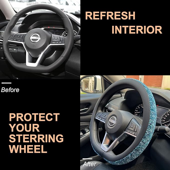PINCTROT D Shaped Chenille Leather Steering Wheel Cover, Soft Mottled Colors, Sweat-Proof, Non-Slip Grip, All-Season Comfort,