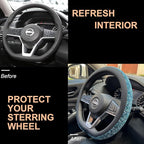 PINCTROT D Shaped Chenille Leather Steering Wheel Cover, Soft Mottled Colors, Sweat-Proof, Non-Slip Grip, All-Season Comfort,