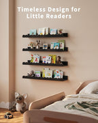 Shario Nursery Book Shelves, 4-Pack Wood Floating Shelves for Wall Kids, Scalloped Shelves, Wall Book Shelves for Bedroom Kid