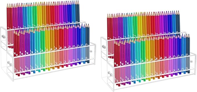 2PCS 96-Slots Pen Display Stand,2-Tier Acrylic Pen Holder for Craft Shows,12mm Beadable Pens Stand Paint Brush Holder Pencil 