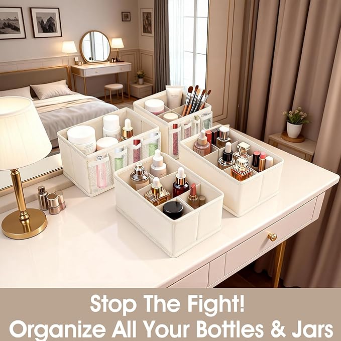 VERONLY Cosmetic Storage Bins Makeup Organizer, Adjustable Multifunction Storage Box Desk Drawer Divider for Makeup Brushes, 